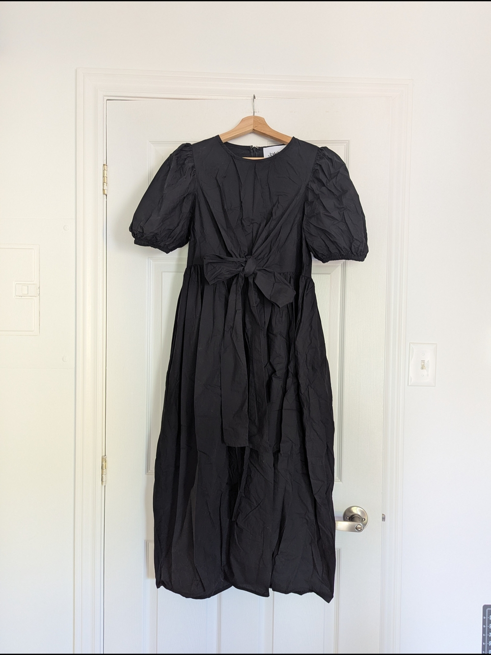 JAKKE | Cotton Poplin Balloon Maxi Dress | Bow Tie Puff Dress | Size M
